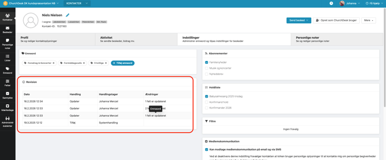 DK produktopdatering historik på kontakter