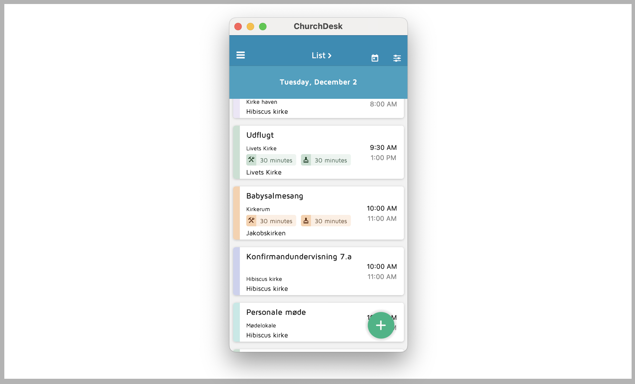 ChurchDesk appen med de nye opdateringer for forberedelsestid