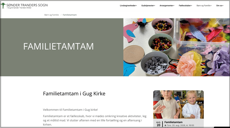 Underside for familietamtam med billeder af børn og krea aktiviteter