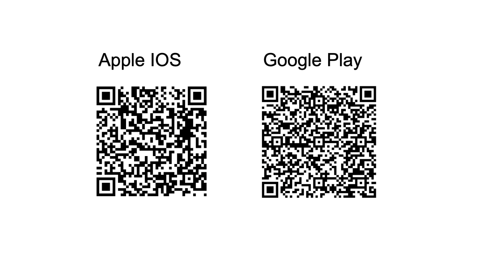 Two QR codes for ChurchDesk app, left for Apple Store, right for Google play