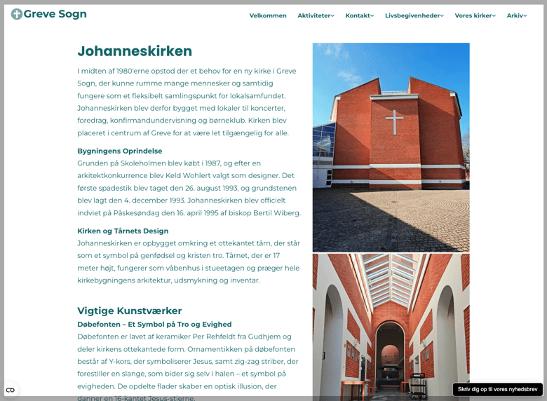 Greve kirkers hjemmeside på undersiden om Johanneskirken