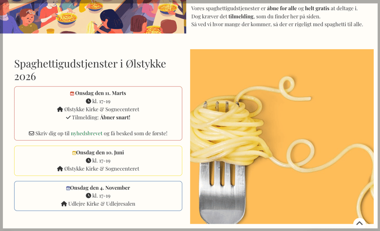 Spaghettigudstjenester oversigt
