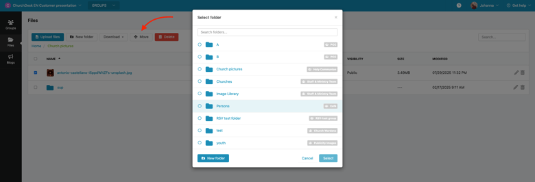 DK produktopdatering flyt mapper i Gruppe-modul