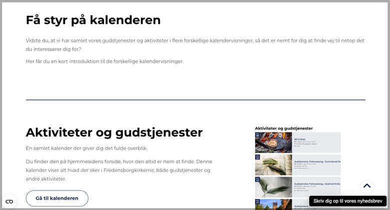 Fredensborgkirkernes "Få styr på kalenderen" underside