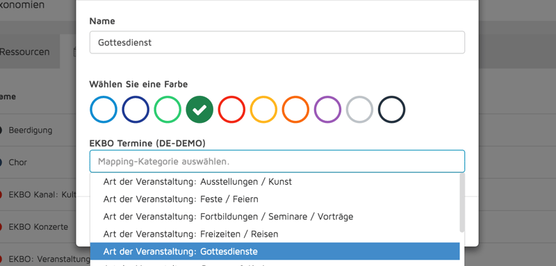 Kategorien von EKBO-Termine können nun direkt in ChurchDesk angewählt und zugewiesen werden.