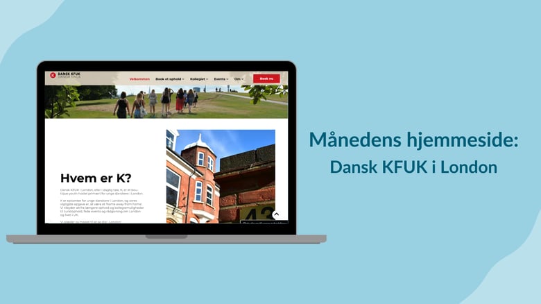 Titlen Månedens hjemmeside og en bærbar med hjemmesiden synligt vist