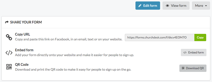 Here is where you find the QR code for download in ChurchDesk forms
