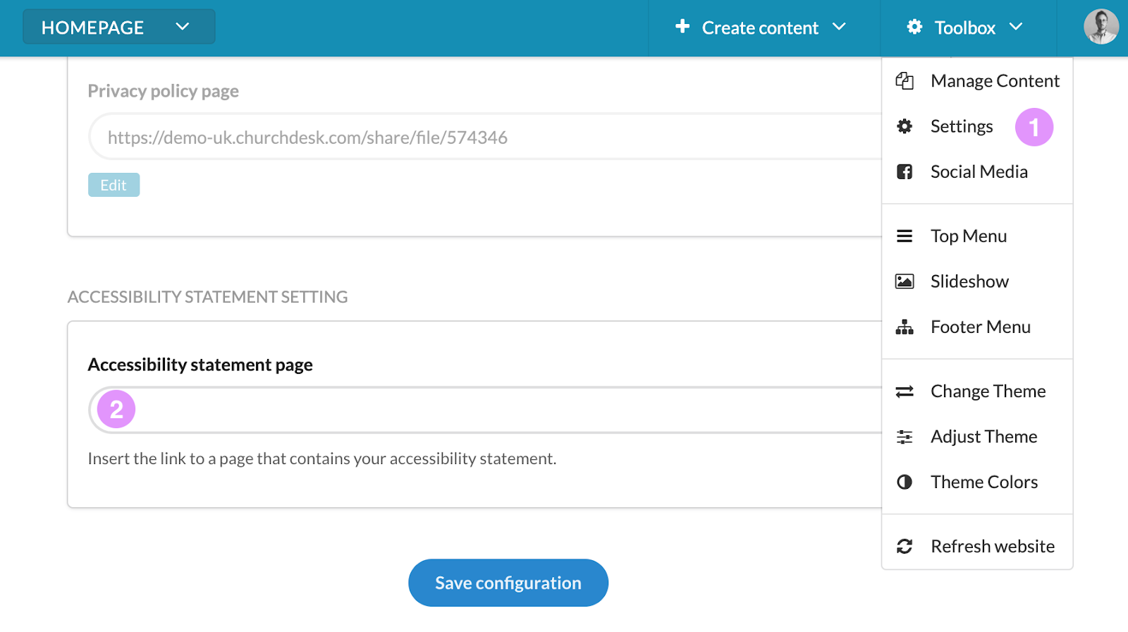 Add accessibility statement to ChurchDesk website