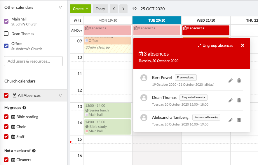 Coordinate staff and volunteers easily with the new absence calendar